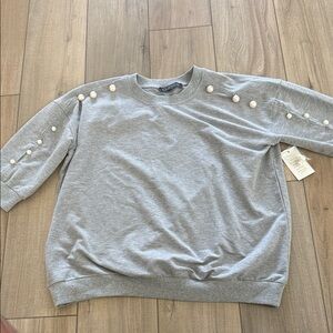 Eloquii Gray Pearl-Embellished Sweatshirt